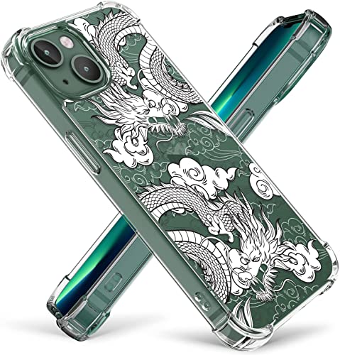 ORHGOP Case Compatible with iPhone 13 6.1 Inch 2022, Clear Dragon Pattern Soft & Flexible TPU Shockproof Women Girls Phone Cover Dragon Pattern Pattern Design Bumper Protective Case