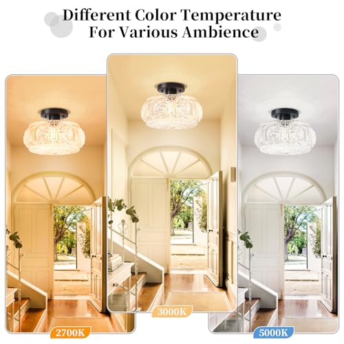 Image of 11 Inch Globe Glass Semi Flush Mount Ceiling Light Fixture, Black
