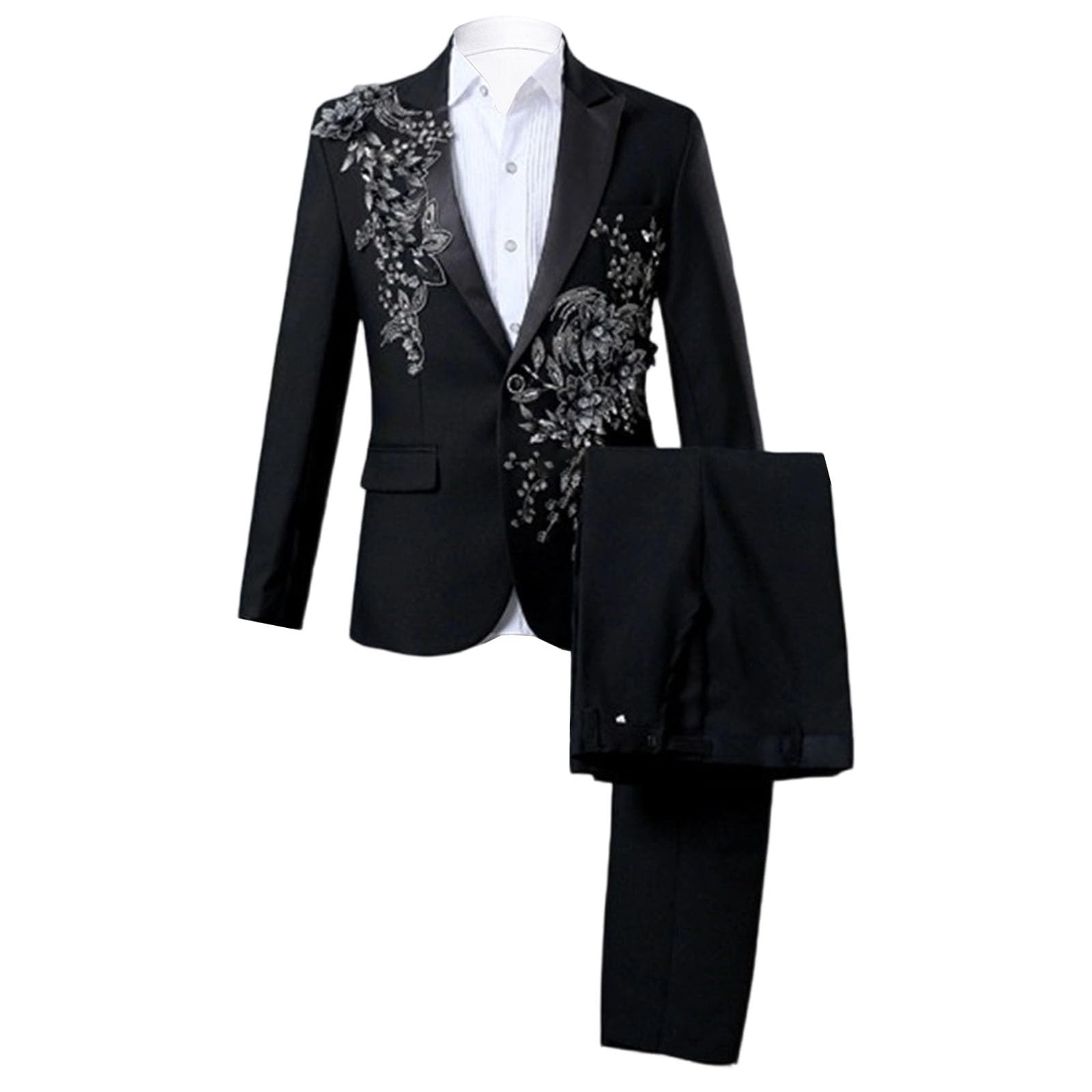 Męskie 2 sztuki luksusowe haftowane garnitury 1 guzik nadruk marynarka kolacja marynarka spodnie elegancka suknia ślubna garnitur kolacja