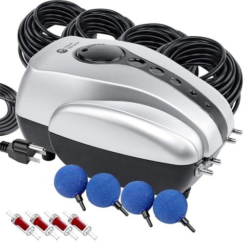 AquaMiracle All-in-One Koi Pond Aerator for Pond up to 2000 Gallons, Pond Air Pump Aeration Kit with 4 Outlets Air Stones Airline Tubing Check Valves by AquaMiracle - Used condition - US$52.76