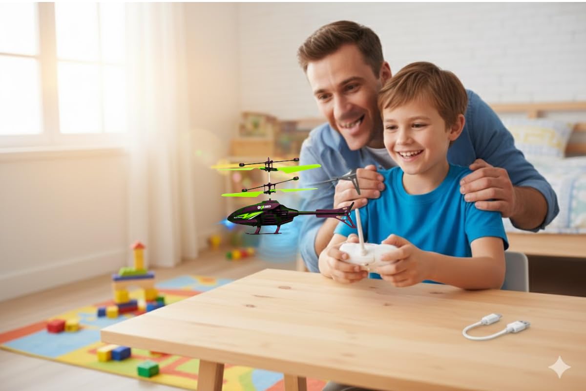 VRION®RC Helicopter with Hand Gravity Sensor for Kids 4+, Flying Remote Control Helicopter Toy, Chargeable with 3D LED Light & Smart Safety Sensor, Indoor Outdoor Play, Gift for Boys & Girls (Green) 1