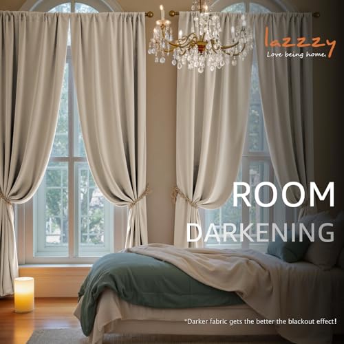 Image of Extra Long Beige Velvet Curtains Rod Pocket 52x120 Inch 2 Panels | Soft Velvet, Room Darkening, For Tall Windows & High Ceilings, Light Shifting Texture, Elegant Drape, Cozy