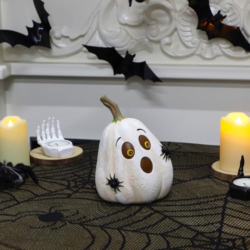 Prsildan-Halloween-Pumpkin-Decoration-Indoor-with-Black-Spider-White-Ghostly-Face-Halloween-Table-Decor-Resin-Cute-Pumpkin-Ornament-for-Tabletop-Home-Office-Desk-Decorative-Figurines Prsildan Halloween Pumpkin Decoration Indoor with Black Spider White Ghostly Face Halloween Table Decor Resin Cute Pumpkin Ornament for Tabletop Home Office Desk Decorative Figurines