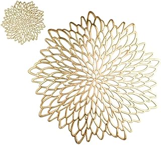 6 Pairs Gold Metallic Placemats and Matching Coasters Leaf Laminated Vinyl Plastic Dining Table Decorations for Christmas Thanksgiving Holiday Party Wedding by Snowkingdom