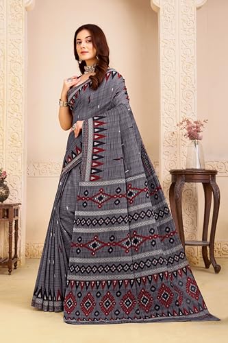 Image of TAMAIRA FASHION Mulmul Pure Cotton Saree For Woman Sambalpuri Printed |Office Wear Daily Wear Sarees For Women Without Blouse Piece (Available in 10 Colours)