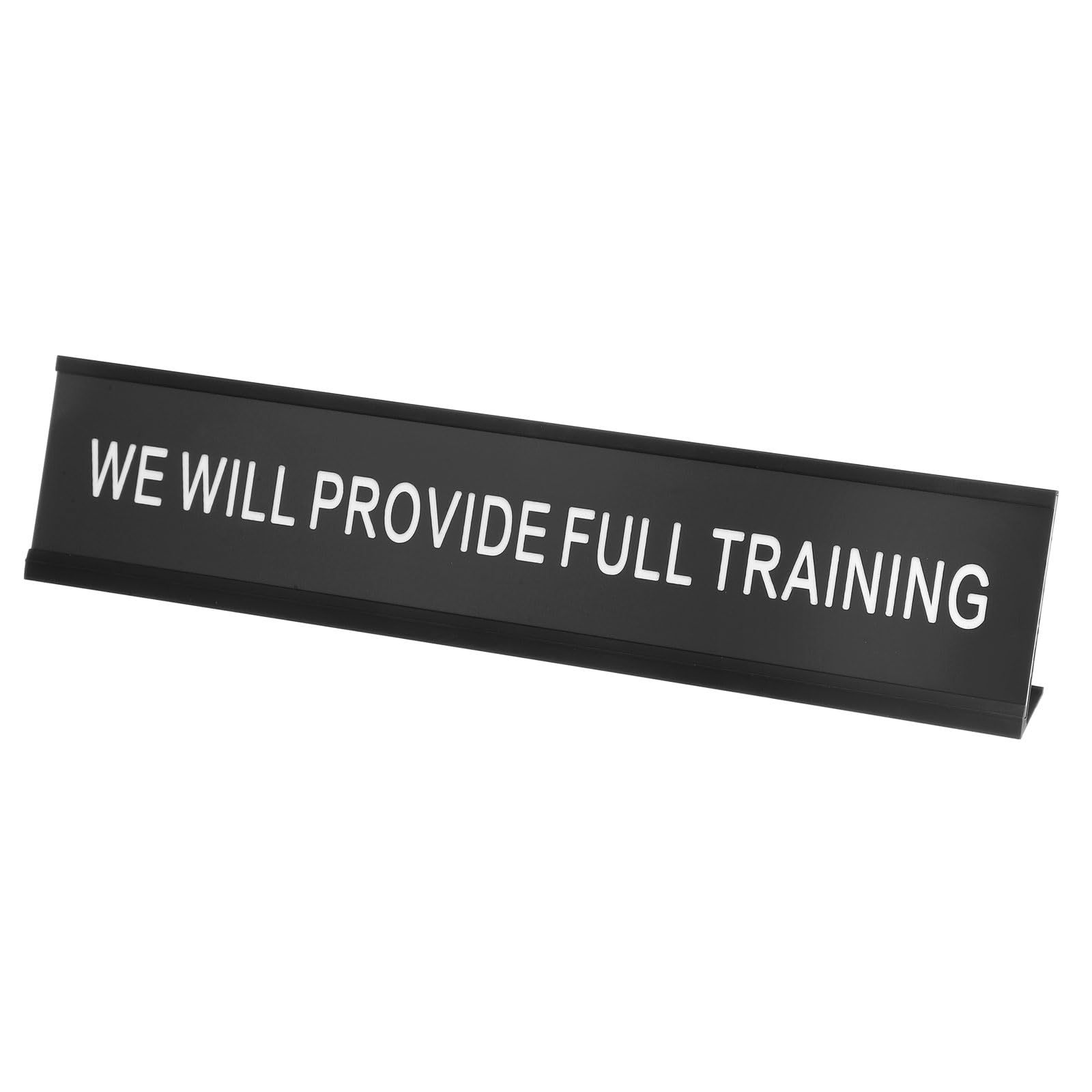 PATIKIL WE WILL PROVIDE FULL TRAINING Desk Name Plate, Aluminum Desk Plaque Funny Nameplate Sign for Office Coworker Prank Gifts Desk Decor, Black/White on Black