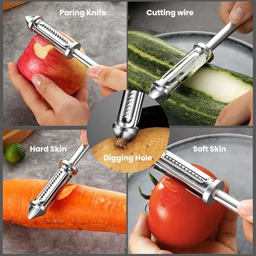 Image of Storite Stainless Steel Peeler for Vegetables and Fruits | 5 in 1 Multifunctional Julienne Peeler for Kitchen | Versatile Vegetable Peelers for Salad Preparation (2, 5 in 1 Vegetable Peeler Down)