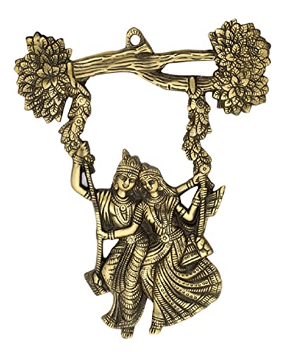 Image of ARTSMART Metal Wall Hanging Radha Krishna Jhula Swings Religious Decoative Showpiece for Wall Decor, Brass Finish