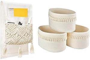 Mkono Macrame Sofa Armrest Organizer and Decorative Cotton Rope Basket Boho Decor