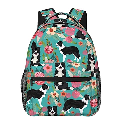 Sac à dos Border Collie motif floral noir : bagage voyage léger