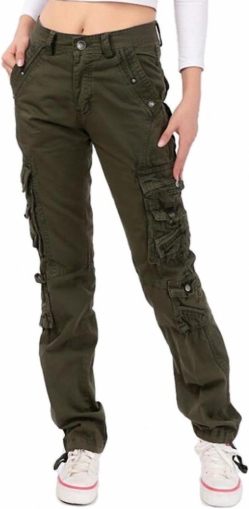Lixmee Women'S Solid Color Regular Cargo Pants Green,Small,Green