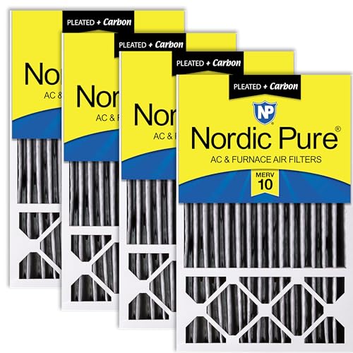 Image of Nordic Pure 16x25x5 Pleated MERV 10 Plus Carbon Air Filters 4 Pack | Actual Size: 15 3 /4 x 24 3 /4 x 4 3 /8 Honeywell Replacement Made in USA, Advanced HVAC Furnace Filtration, Odor Control