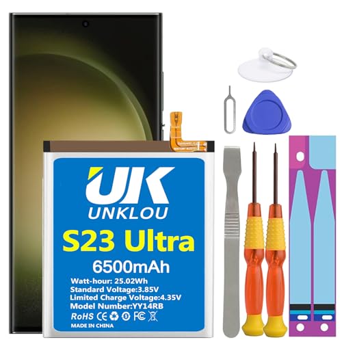 Galaxy S23 Ultra Battery [Upgraded] UNKLOU 6500mAh Li-Polymer EB-BS918ABY Replacement Battery for Galaxy S23 Ultra 5G SM-S918U SM-S918U1 SM-S918B/DS with Repair Tool Kit [12 Month Service]