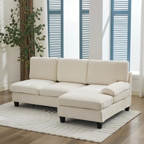 STAPERFO Ecksofa mit Schlaffunktion – L-förmiges 3-Sitzer Sofa, kleines Polstersofa für Wohnzimmer, kompakte Couch 194x118x81 cm mit Stabiler Polsterung – Beige