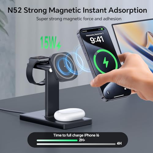 3-in-1 Wireless Charger Stand for iPhone, Apple Watch & AirPods, Magnetic Charging Station for Multiple Apple Devices - image 5