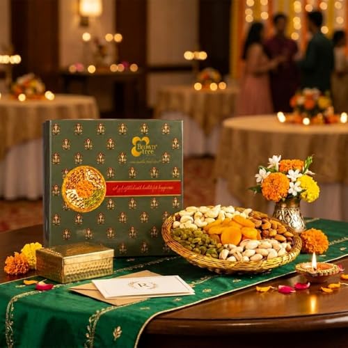 Image of Browntree Wire Mesh Dry Fruits Basket 9 Inch-5P-610g | Cashew, Almonds, Raisins,Pista, Apricots | Perfect Dry Fruit Gift hamper | Unique Corporate Gift Basket | Ideal gift box for all celebration