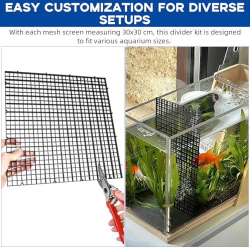 Image of Qpets 4pcs Fish Tank Dividers Kit, Mesh Screen with 4 Suction Cups, PP Plastic Aquarium Dividers Isolation Boards Tank Separators for Dividing Fish, Turltes, Lizards - 30x30cm