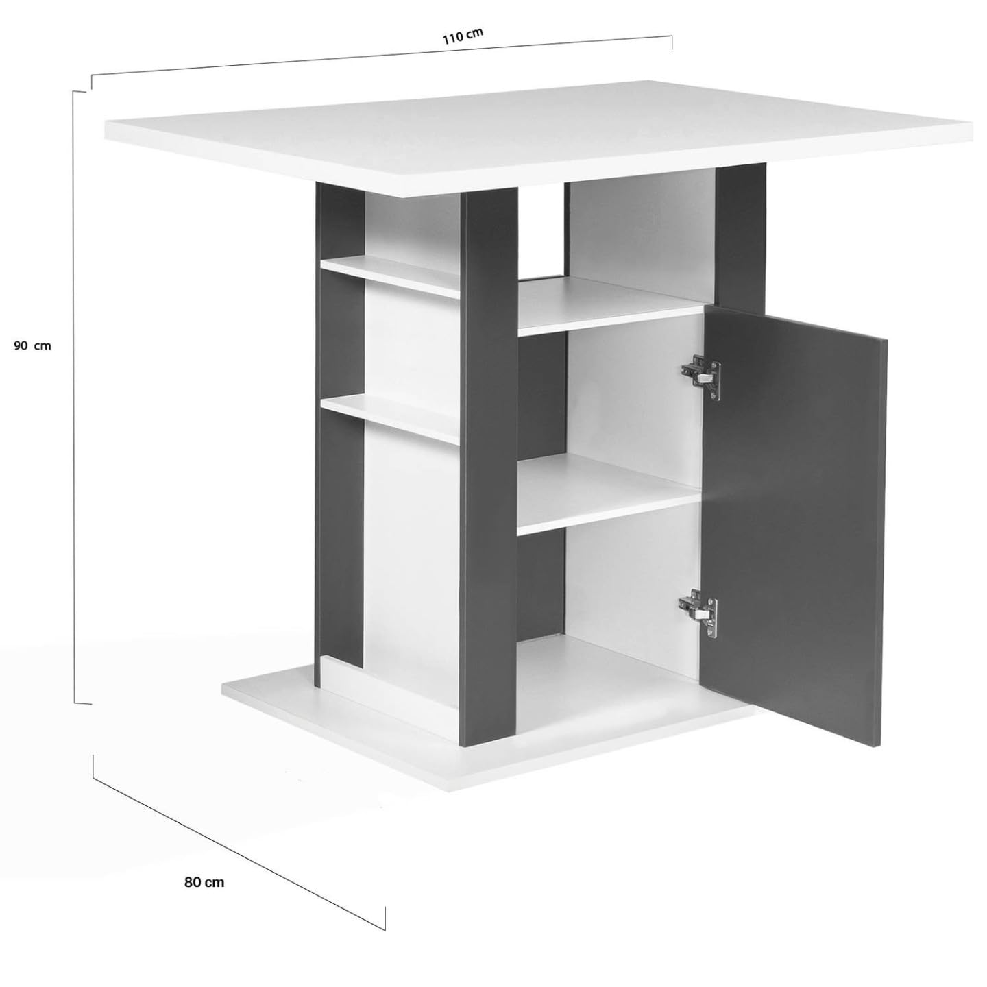 IDMarket - Ilot Central UGO 110 cm Bois Blanc et Gris avec rangements