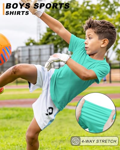 Image of Boys Shirts Athletic Dry Fit Neon T Shirts Short Sleeve Kids Youth Moisture Wicking Quick Dry Sports Training Performance Tee