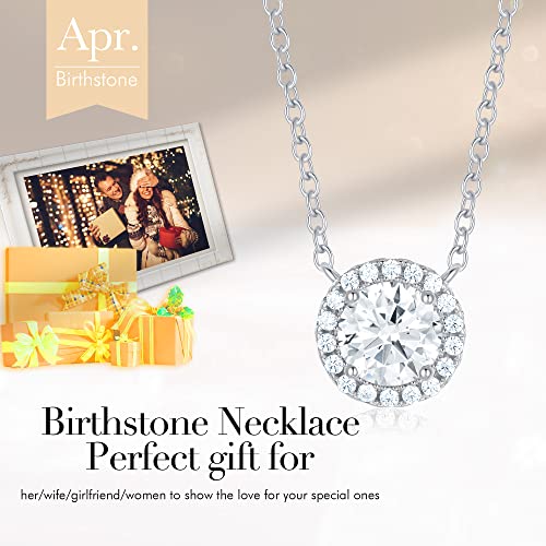 Gloffery 925 Sterling Silver Birthstone Necklaces For Women With Created-Gems Or Cz Round/Heart Cut Halo Pendant Jewelry,Mother's Day Anniversary Birthday Gift For Women Girl Wife Girlfriend Female(Apr,Diamond White) #TOP3