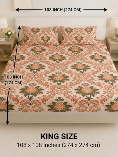 Image of Mafatlal King Size Bedsheet with 2 Pillow Covers (274 x 274 cm) | 140 GSM Microfiber | Soft, Breathable & Fade Resistant| Easy Care | Ivory Cream
