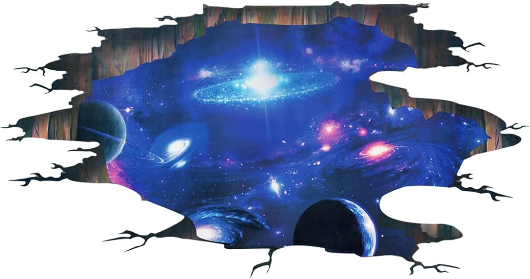 AM AMAONM Creative 3D Blue Cosmic Galaxy Wall Decals Removable PVC Magic 3D Milky Way Outer Space Planet Window Wall Stickers Murals Wallpaper Decor for Home Walls Floor Ceiling Boys Room Kids Bedroom
