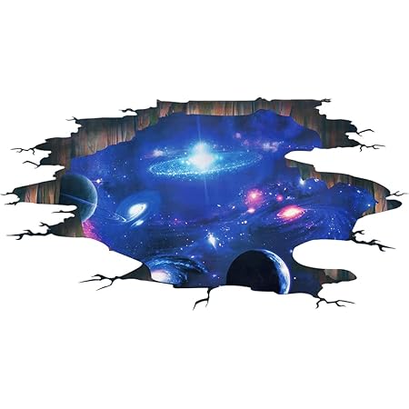 Amaonm Creative 3D Blue Cosmic Galaxy Wall Decals Removable PVC Magic 3D Milky Way Outer Space Planet Window Wall Stickers Murals Wallpaper Decor for Home Walls Floor Ceiling Boys Room Kids Bedroom