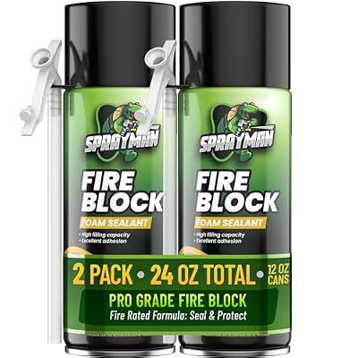 SPRAYMAN Fire Block Spray Foam - (2x12oz) Orange Fire Block Spray, Fire Rated Polyurethane Foam for Gap Filling, Sealing on Windows & Doors, Walls, Joints & Pipes, Straw Use - 2 Pack