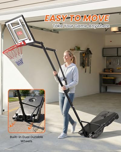 Image of IGL Kids Basketball Hoop Outdoor | 4-8.5ft Adjustable Height | 33 inch Shatterproof Backboard | Fillable Base & Extra Anchor | Portable Goal w /Wheels for Backyard Driveway