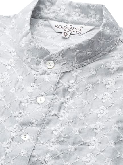 Image of SOJANYA (Since 1958, Men's Silk Blend Grey Kurta Pyjama & Silk Blend Jacket Combo