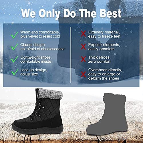 Jswei Womens Wide Winter Boots, Warm Faux Fur Comfortable Winter Boots Lace Up Snow Boot Mid-Calf Wide Boots For Outdoor Black 7.5 #TOP3