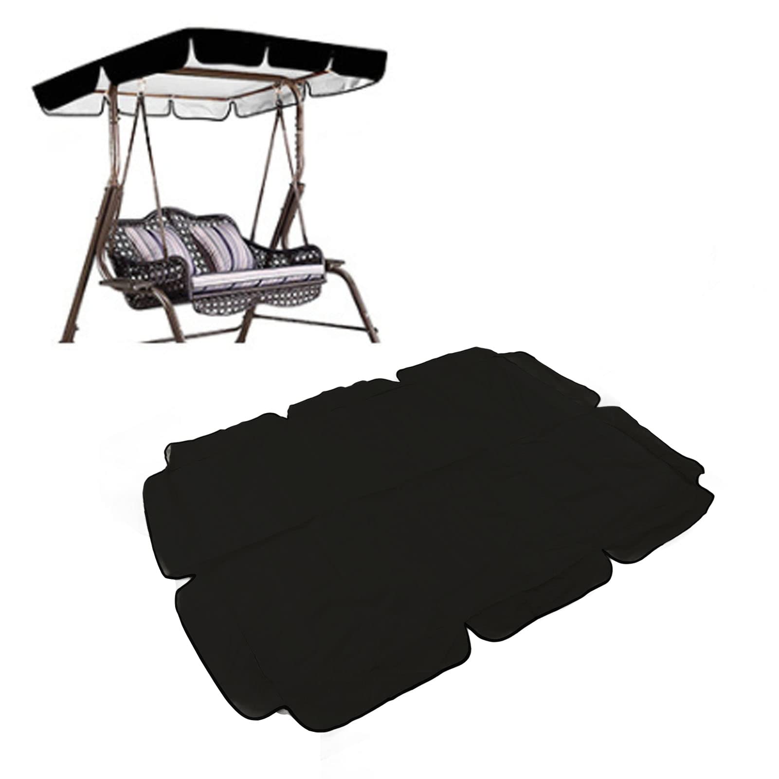 Buachois Outdoor Patio Swing Chair Canopy Replacement, 420D Silver Coated Oxford Fabric Swing Canopy for Outdoor Garden Patio (Black)