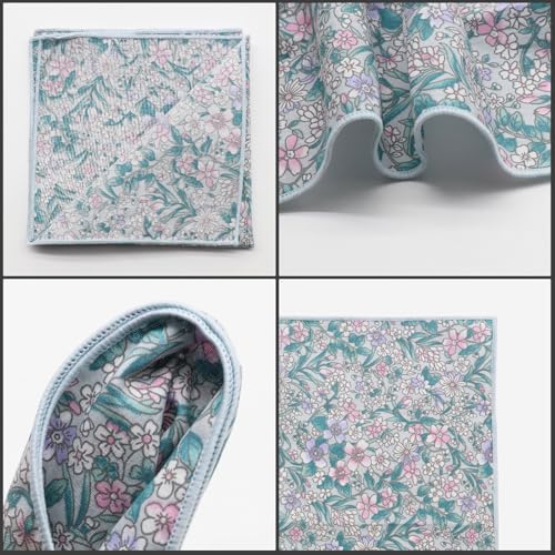 Image of Floral Pocket Squares for Men with Holder Printed Flower Mens Handkerchief Cotton Suit Pocket Hanky for Wedding