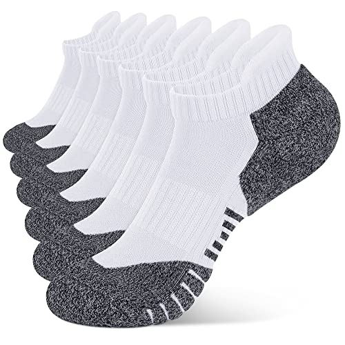 Closemate Womens Sport Ankle Running Socks Cushioned Tab Breathable Low Cut Non-Slip Cotton Athletic Socks 6 Pairs (6White, Size S) #TOP26