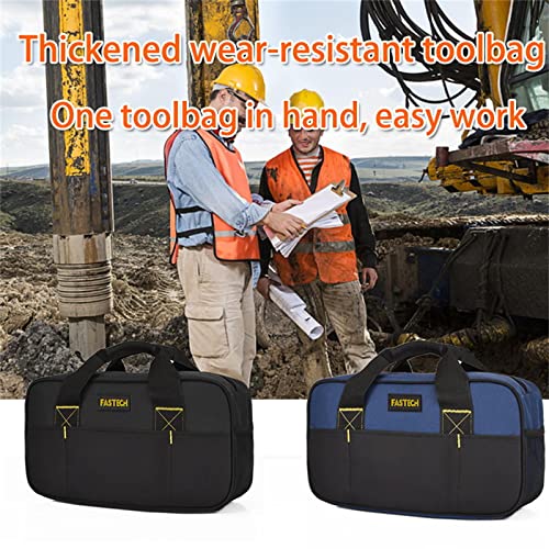 Fastech 14 Inch Small Tool Bag,Wide Mouth Tool Tote Bag,Waterproof Tool Organizer Bag,Electricians Repairman Tools Tote Bag Double Fabric Storage Bag (Black+Blue) #TOP6