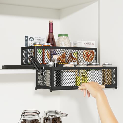 HOUSE AGAIN 2 Tier Pull Out&Down Cabinet Organizer, Drop Down Spice Rack Shelf Easy Reach for Upper Kitchen Cabinet, Slide Out Storage Basket Drawer with Handle for Pantry/Cupboard/Office, 2 Fix Mode by HOUSE AGAIN - Used condition - US$23.16