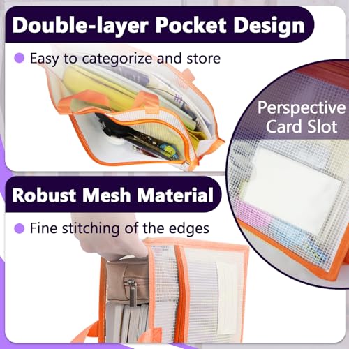 Image of 4 Pcs Portable Project Bags for Quilting Knitting, Stitching and Embroidery Projects Storage, Sew Project Bag with Zipper and Double Pockets, Transparent Mesh Sewing Project Bag for Crafter