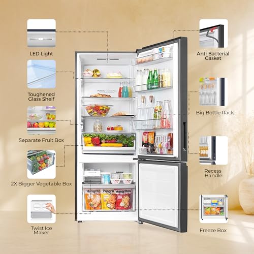 Image of Haier 445 L 1 Star Frost Free Triple Inverter Double Door Bottom Mount Refrigerator, Digital Touch Display & 2X Bigger Fresh Storage (HEB-451TSA-P, Inox Steel, 14 In 1 Convertible Modes, 2026 Model)