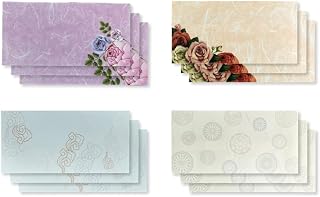 4 Pattens 12 Pcs Money Envelope (Pack of 12) 6.7" x 3.3" Korean Traditional paper hanji Envelopes for Money Gift, New Year, Birthday, Wedding, Small Accessory, Multicolor