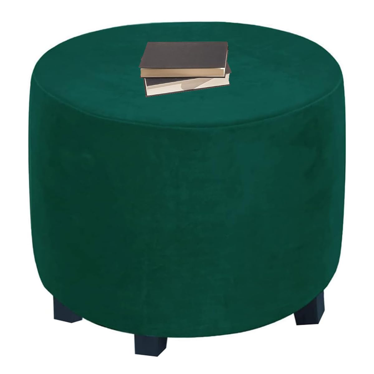 XGANGM Stretch Pouffe Footstool Cover Round Small Large/Extra large Velvet Ottoman Cover 30/30/33/37/40/45/50/55cm Storage Stool Chair Slipcover Custom Furniture Protector,Dark Green,W45XH36CM