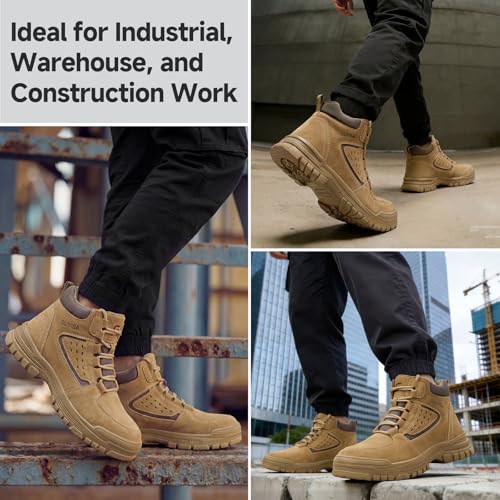 Image of Steel Toe Boots for Men Lightweight Work Boots for Men High Top Safety Boot with Kevlar Puncture-Resistant Midsole Comfortable Industrial Work Shoes Splash-Proof Botas De Trabajo para Hombre