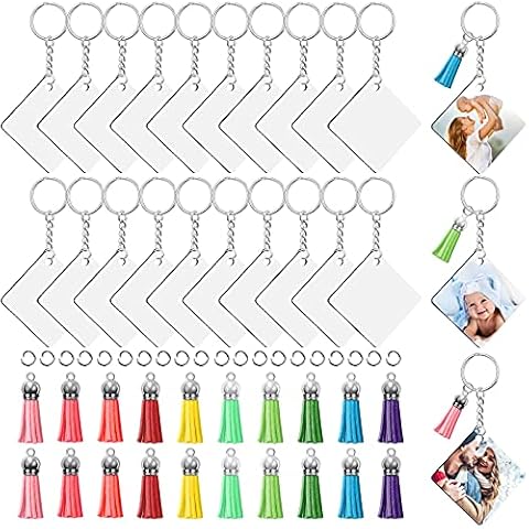 Modacraft Sublimation Keychain Blanks, 80Pcs Sublimation Keychain Making Kit with Square Heat Transfer Blanks, Tassels, Keychain Rings, Jump Rings for Keychain Project Thanksgiving Christmas Gift Cover