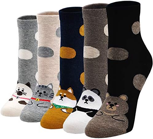 Womens Funny Cute Animal Socks Ladies Cotton Socks Funky Cartoon Dog Socks Novelty Crew Socks, Christmas Gift, 5 Pairs