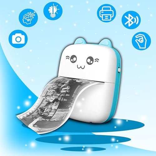Retoo Mini Drucker mit 11 Rollen Druckerpapier, Mobiler Fotodrucker, Tragbarer Mini Foto drucker, Wireless Fotodrucker Thermodrucker, Smartphone Bluetooth Drucker für Liste Journal