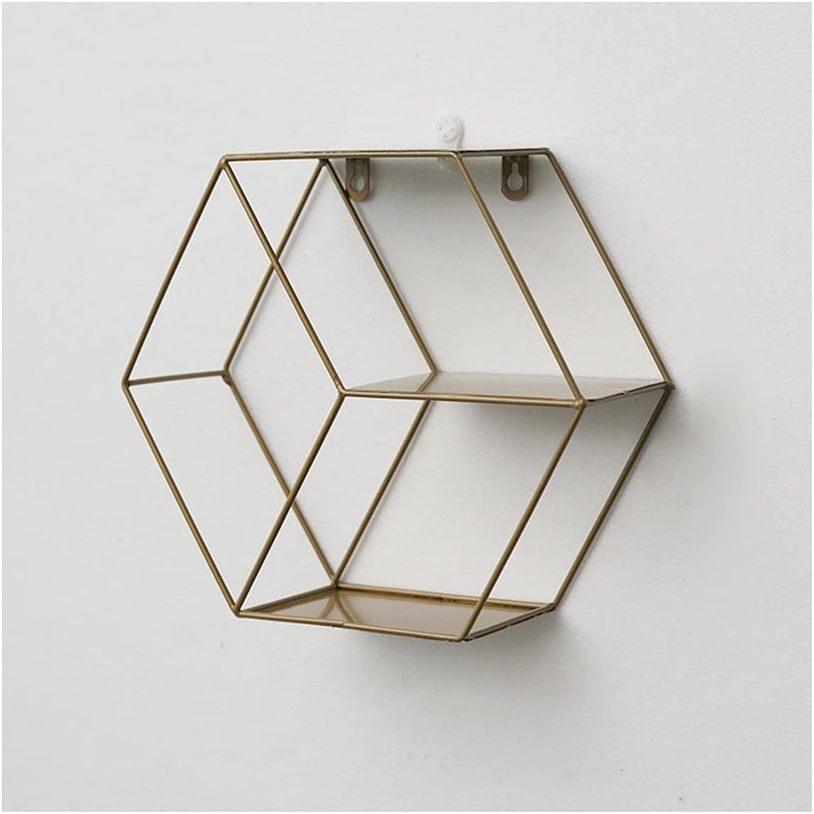 Wall-Mounted Storage Rack Creative Wall Shelf Bathroom Accessories Bathroom Shelf Organizer (Color : Round Black) (Hexagon Gold)