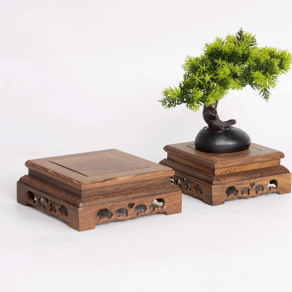 Bonsai Pedestal Vase Pedestal Stands Square Base Teapot Buddha Statue Ornaments Bonsai Ornaments Crafts Solid Wood Holder Planter Stand Plant Holder