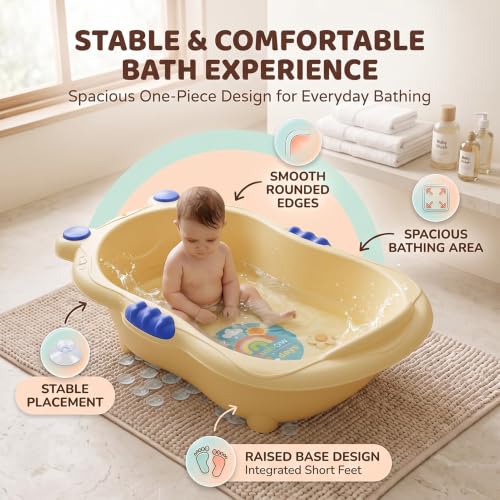 Image of StarAndDaisy Baby Bath Tub for 0-5 Years, Spacious Baby Bathtub with Smooth Rounded Edges, Raised Base, Easy Drain Plug, One-Piece Design, Infant Bath Tub for Newborns & Toddlers
