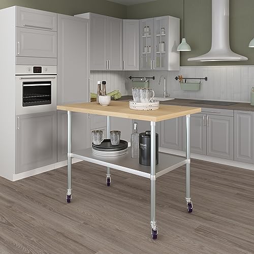 Heavy Duty Rolling Maple Wood Top Work Table with Wheels (24\" x 48\")
