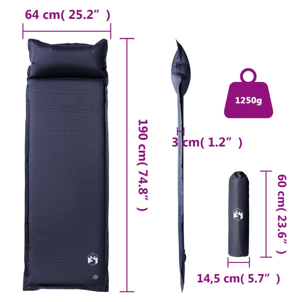 Colchoneta autoinflable con cojín gris para senderismo, playa, viaje, tienda de campaña
