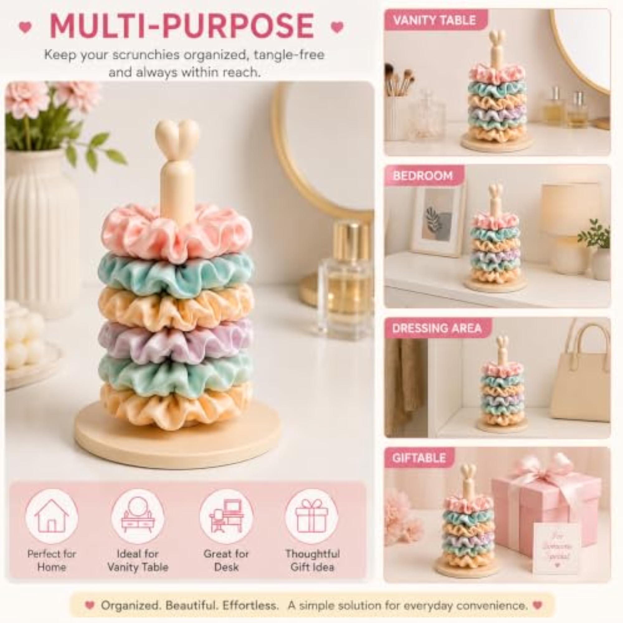 Scrunchie Organizer Stand for Hair Accessories, Heart Top